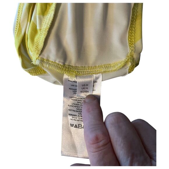 New Urban Outfitter Yellow Swirl Plunge Neckline Crossed Tie Back Crop Top SmalL - Picture 10 of 11